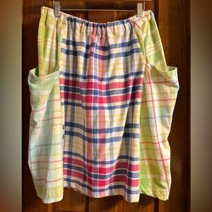 Upcycled vintage plaid deep pocket tablecloth skirt.